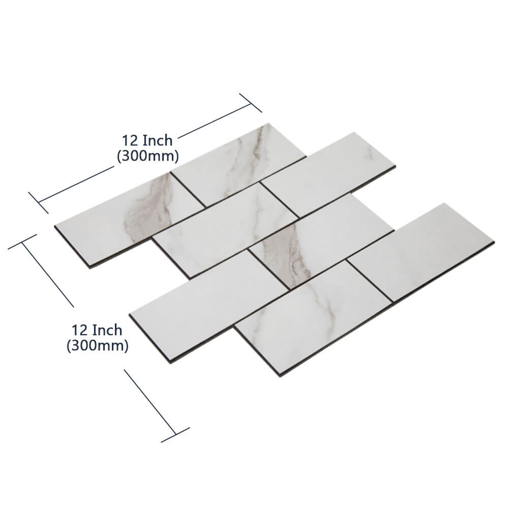 3’‘x 6‘’ Subway White Marble Grain Peel and Stick Tile Backsplash (5-Pack, 5 sq.ft.)